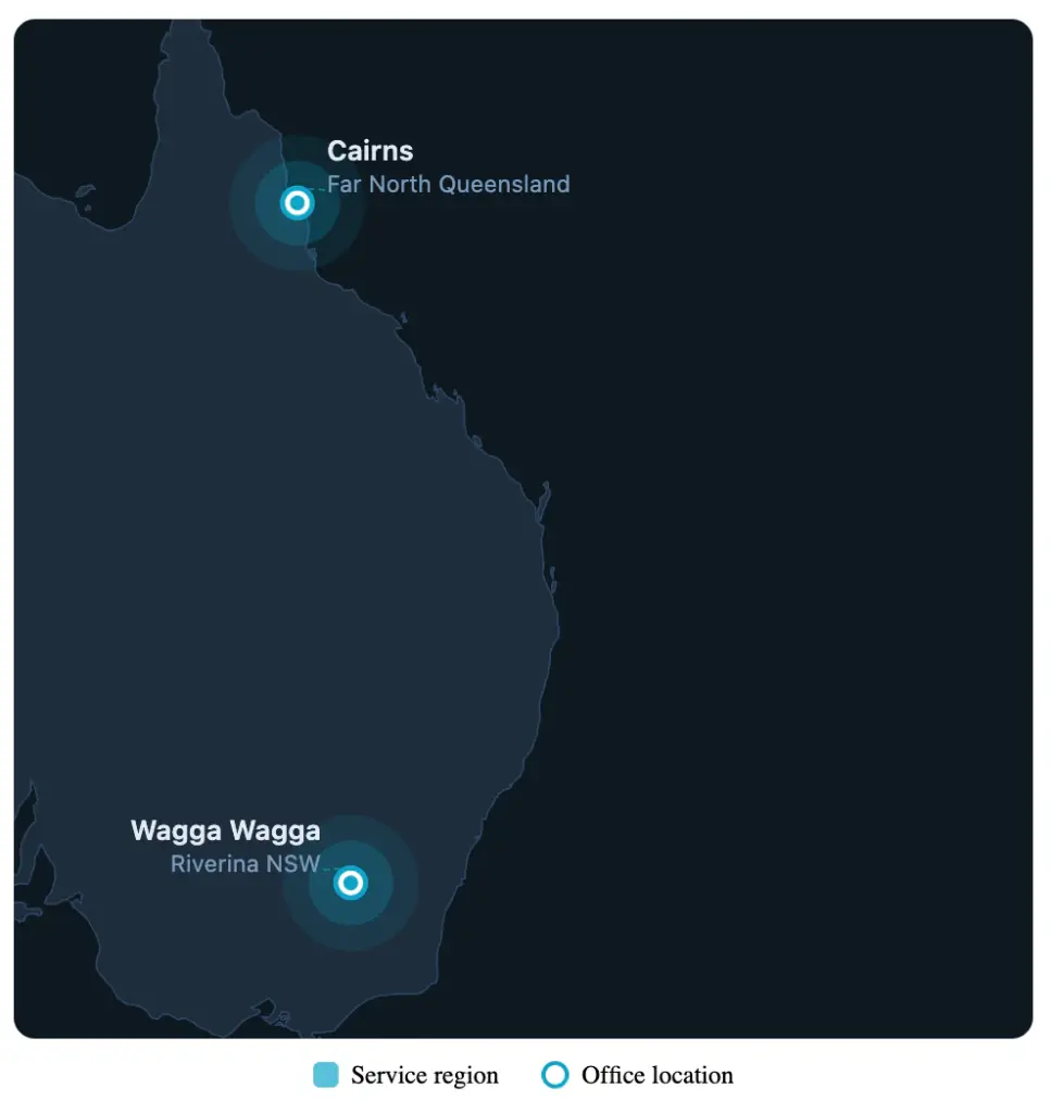 Service areas Cairns QLD, Wagga NSW
